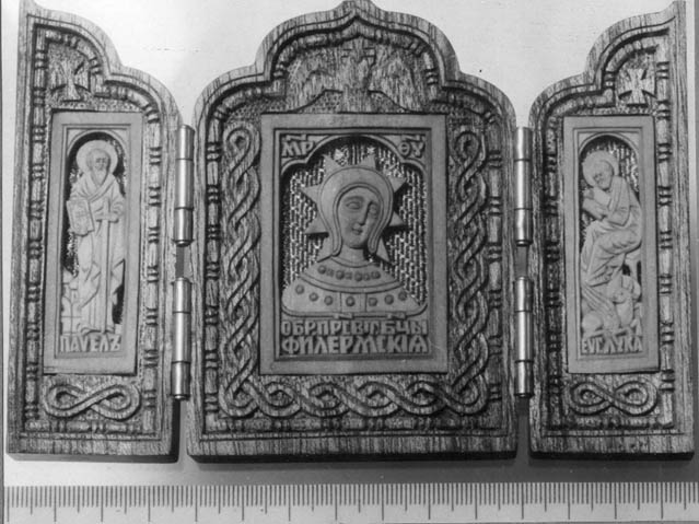 Складень (икона складная) Филермской Божьей Матери с апостолами Палом и Лукой